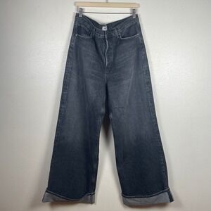 Agolde Dame High Rise Wide Leg Jeans Washed Black 100% Cotton Size 32